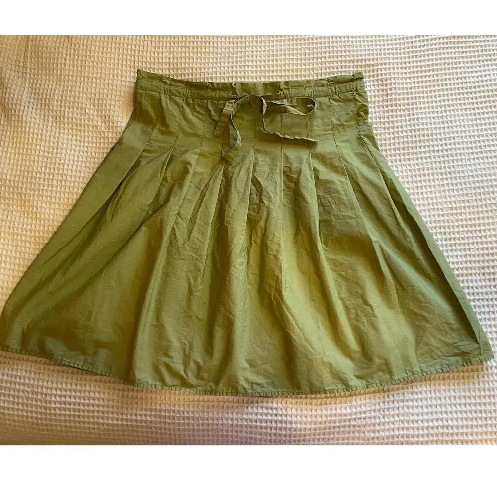 BCBG Y2K Style Pleated A Line Paper Bag Tie Waist Short Army Green Skirt Medium - Picture 10 of 10